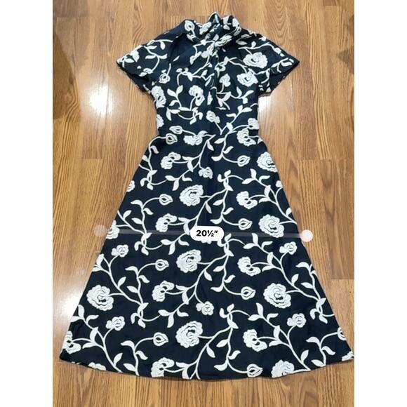 Silvia Tcherassi Lea Blue Embroidered Linen Cotton Midi Dress Twist Neckline S - Picture 11 of 16